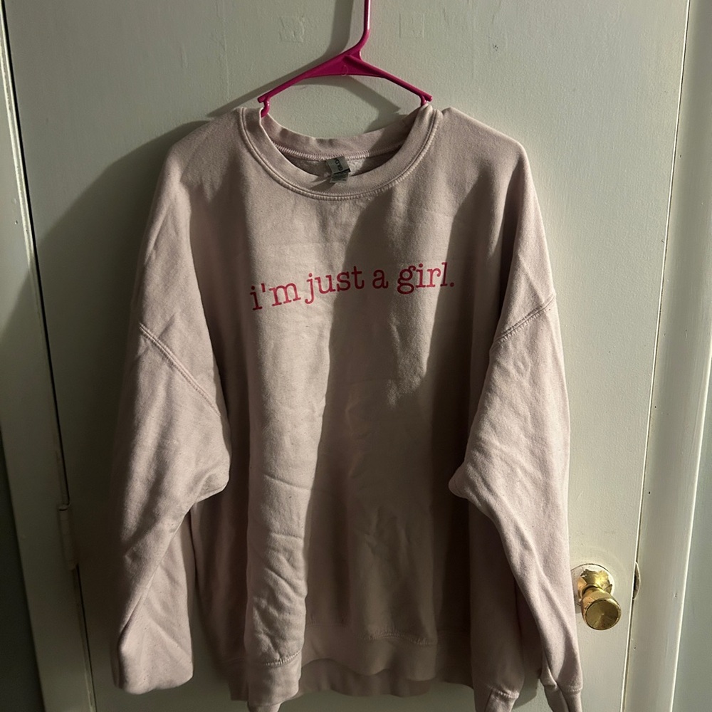 "I'm just a girl." Gildan Pink Crewneck Sweater Soft Cotton Classic